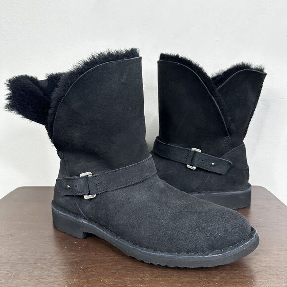 Ugg Syden Black Suede Sheepskin Boots 1120702 Women's 8.5 - Picture 2 of 12